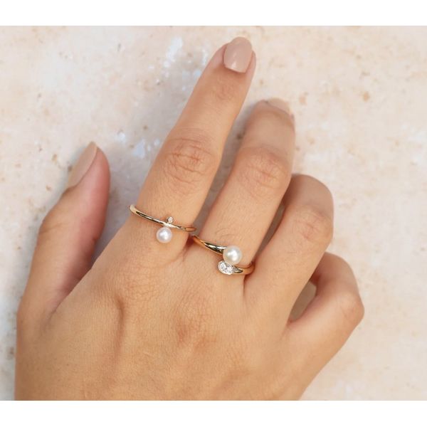 14K Yellow Gold Bypass Pearl & Diamond Ring Image 2 Moore Jewelers Laredo, TX