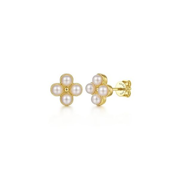 14K Yellow Button Pearl Earrings Moore Jewelers Laredo, TX