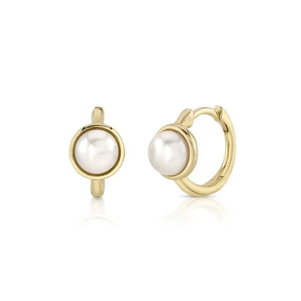 14K Yellow Gold Pearl Huggie Earrings Moore Jewelers Laredo, TX