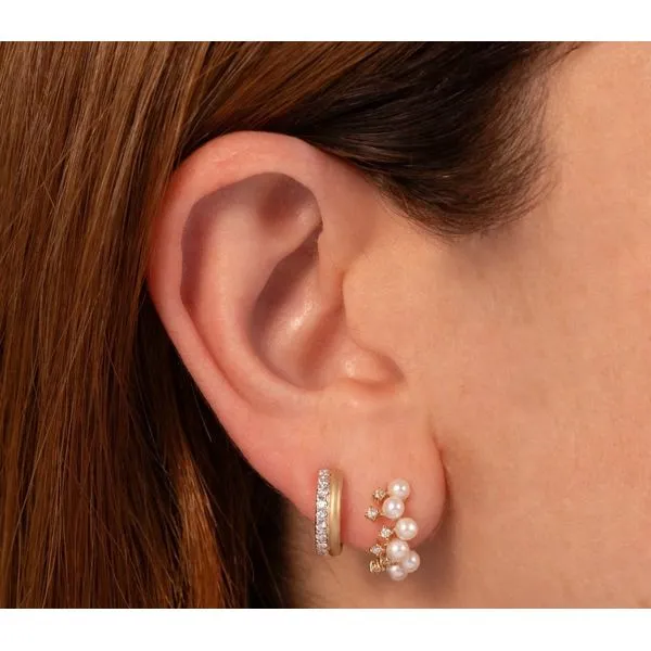 14K Yellow Gold Huggie Pearl Earrings Image 2 Moore Jewelers Laredo, TX