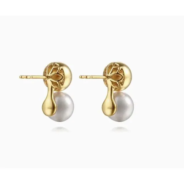 14K Yellow Gold Bujukan Cultured Pearl Stud Earrings Image 2 Moore Jewelers Laredo, TX