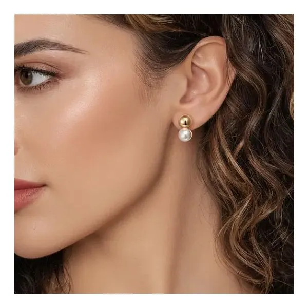 14K Yellow Gold Bujukan Cultured Pearl Stud Earrings Image 3 Moore Jewelers Laredo, TX