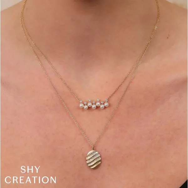 14K Yellow Gold Pearl & Diamond Bar Image 2 Moore Jewelers Laredo, TX