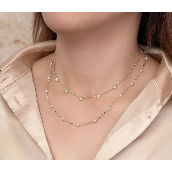 14K Yellow Gold Pearl Station Necklace Image 2 Moore Jewelers Laredo, TX