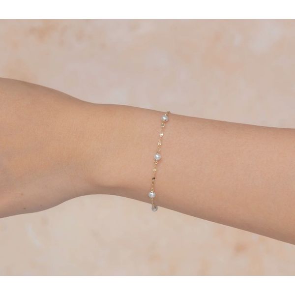 14K Yellow Gold Pearl Station Bracelet Image 2 Moore Jewelers Laredo, TX