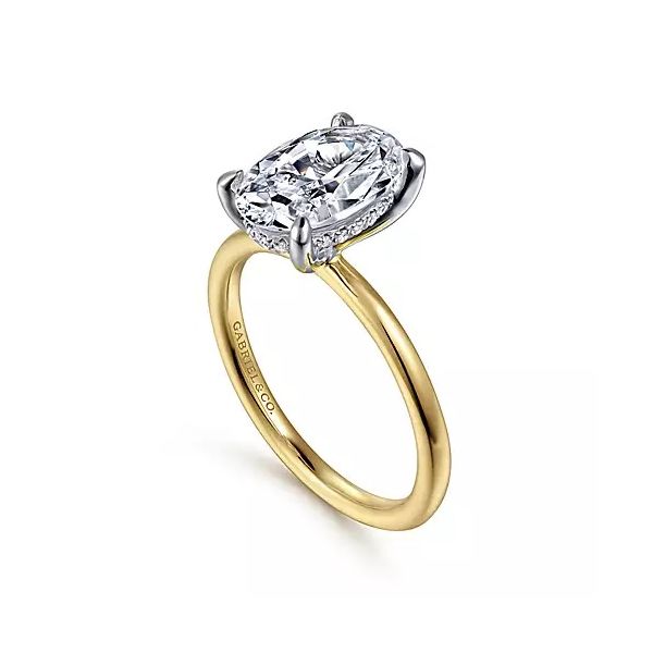 14K Yellow and White Gold Solitaire Hidden Halo Semi-Mount Ring Moore Jewelers Laredo, TX