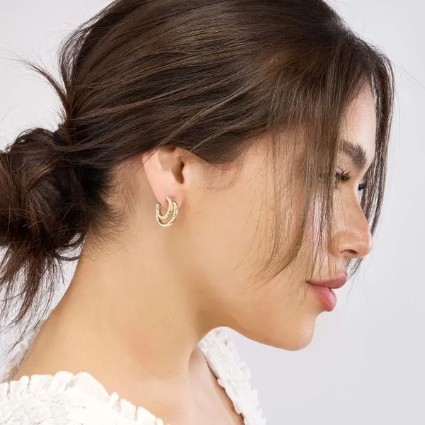 14K Yellow Gold Small Double J-Hoop Earrings Image 3 Moore Jewelers Laredo, TX