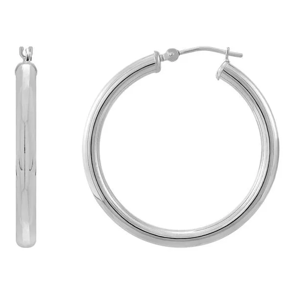 14K White Gold Polished Round Tube Medium Hoop Earrings Image 3 Moore Jewelers Laredo, TX