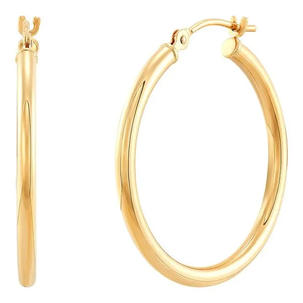 14K Yellow Gold Polished Round Thin Tube Medium Hoop Earrings Moore Jewelers Laredo, TX