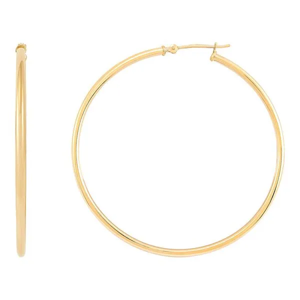 14K Yellow Gold Polished Round Tube Large Hoop Earrings Image 2 Moore Jewelers Laredo, TX