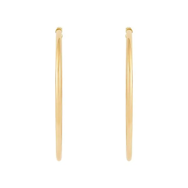14K Yellow Gold Polished Round Tube Large Hoop Earrings Image 3 Moore Jewelers Laredo, TX
