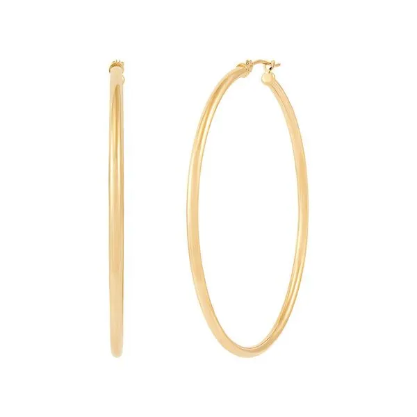 14K Yellow Gold Polished Round Tube Large Hoop Earrings Moore Jewelers Laredo, TX
