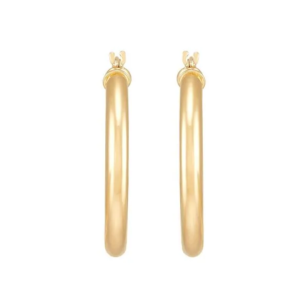 14K Yellow Gold Polished Round Tube Medium Hoop Earrings Image 2 Moore Jewelers Laredo, TX
