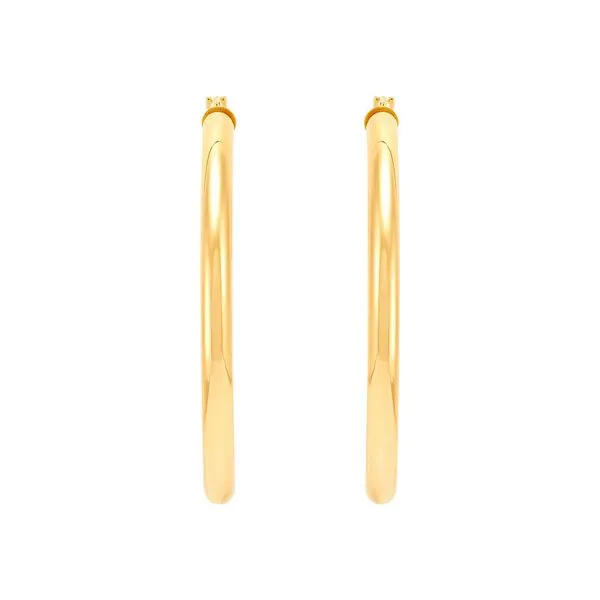 14K Yellow Gold Polished Round Tube Large Hoop Earrings Image 2 Moore Jewelers Laredo, TX