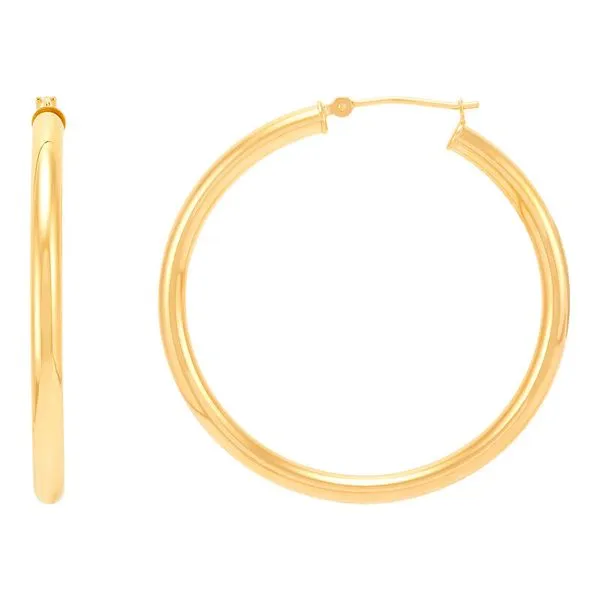 14K Yellow Gold Polished Round Tube Large Hoop Earrings Image 3 Moore Jewelers Laredo, TX