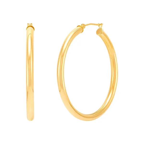 14K Yellow Gold Polished Round Tube Large Hoop Earrings Moore Jewelers Laredo, TX