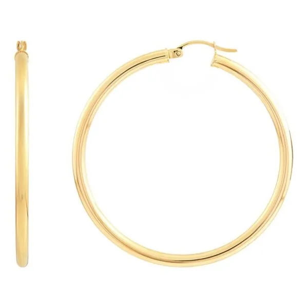 14K Yellow Gold Polished Round Tube Large  Hoop Earrings Image 3 Moore Jewelers Laredo, TX