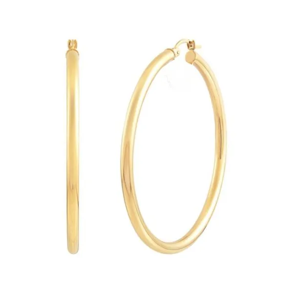 14K Yellow Gold Polished Round Tube Large  Hoop Earrings Moore Jewelers Laredo, TX