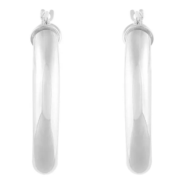 14K White Gold Polished Round Tube Small Hoop Earrings Image 2 Moore Jewelers Laredo, TX