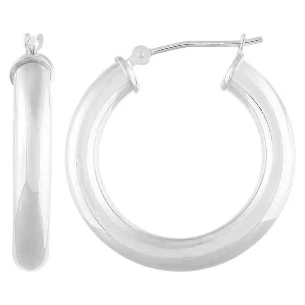 14K White Gold Polished Round Tube Small Hoop Earrings Image 3 Moore Jewelers Laredo, TX