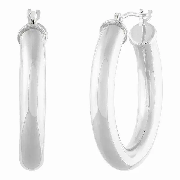 14K White Gold Polished Round Tube Small Hoop Earrings Moore Jewelers Laredo, TX