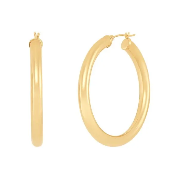 14K Yellow Gold Polished Round Tube Large Hoop Earrings Moore Jewelers Laredo, TX
