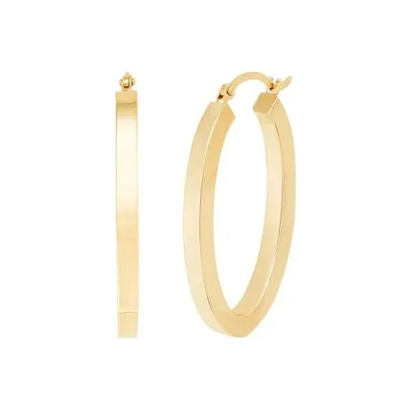 14K Yellow Gold Polished Square Tube Small Oval Hoop Earrings Moore Jewelers Laredo, TX