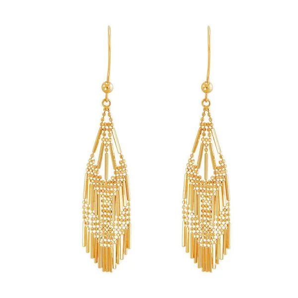 14K Yellow Gold Fringe Beaded Dangle Earrings Moore Jewelers Laredo, TX