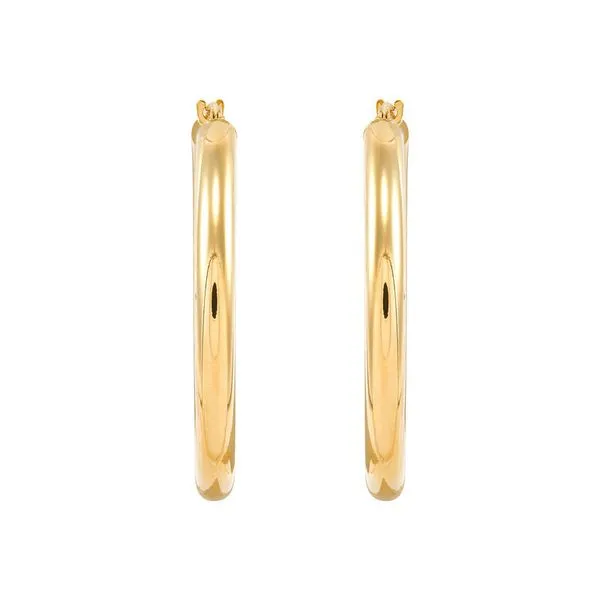 14K Yellow Gold Polished Round Tube Large Hoop Earrings Image 3 Moore Jewelers Laredo, TX