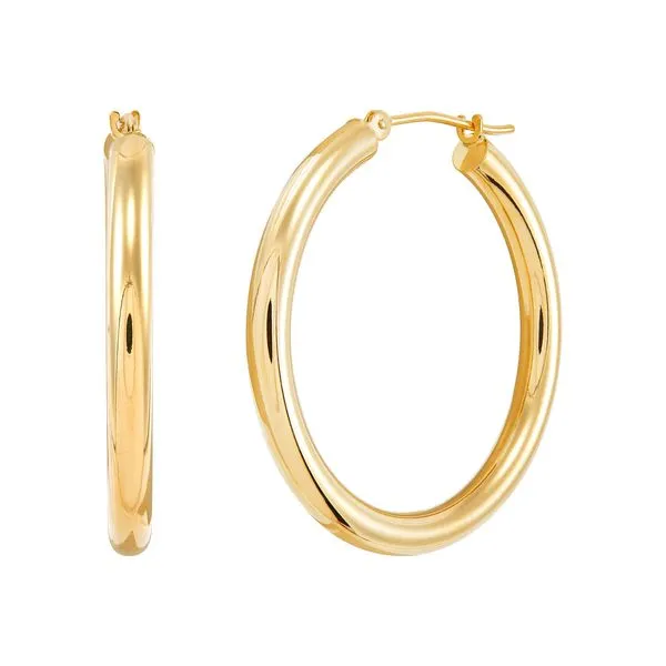 14K Yellow Gold Polished Round Tube Large Hoop Earrings Moore Jewelers Laredo, TX