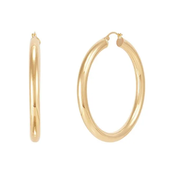 14K Yellow Gold Polished Round Tube Large Hoop Earrings Moore Jewelers Laredo, TX