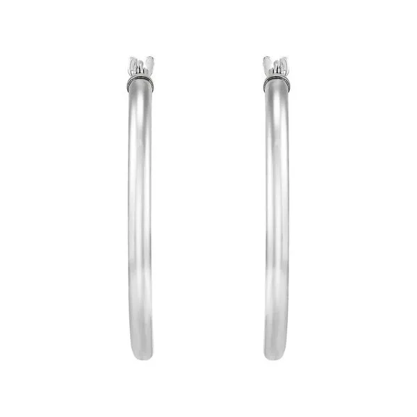 14K White Gold Polished Thin Round Tube Medium Hoop Earrings Image 3 Moore Jewelers Laredo, TX
