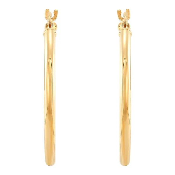 14K Yellow Gold Polished Round Thin Tube Medium Hoop Earrings Image 2 Moore Jewelers Laredo, TX