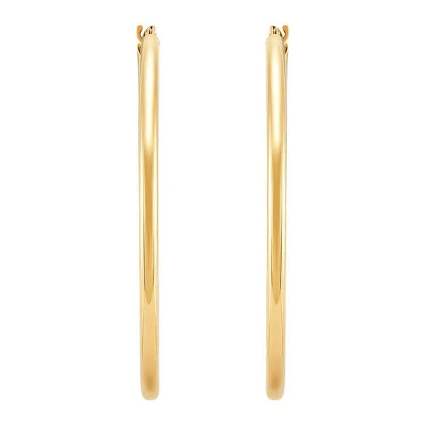 14K Yellow Gold Polished Round Thin Tube Medium Hoop Earrings Image 2 Moore Jewelers Laredo, TX