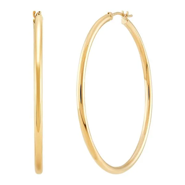 14K Yellow Gold Polished Round Thin Tube Medium Hoop Earrings Image 3 Moore Jewelers Laredo, TX