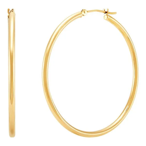 14K Yellow Gold Polished Round Thin Tube Medium Hoop Earrings Moore Jewelers Laredo, TX