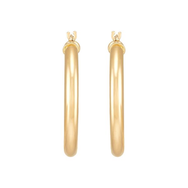 14K Yellow Gold Polished Round Tube Medium Hoop Earrings Image 2 Moore Jewelers Laredo, TX