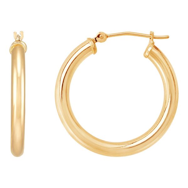 14K Yellow Gold Polished Round Tube Medium Hoop Earrings Image 3 Moore Jewelers Laredo, TX