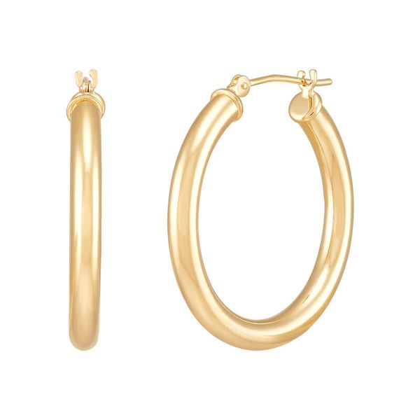 14K Yellow Gold Polished Round Tube Medium Hoop Earrings Moore Jewelers Laredo, TX