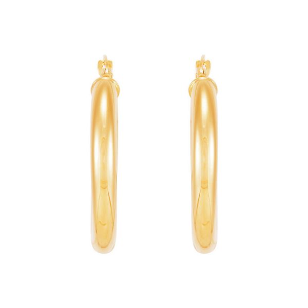 14K Yellow Gold Polished Round Tube Small Hoop Earrings Image 2 Moore Jewelers Laredo, TX