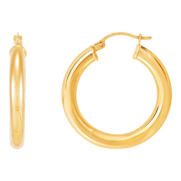 14K Yellow Gold Polished Round Tube Small Hoop Earrings Image 3 Moore Jewelers Laredo, TX