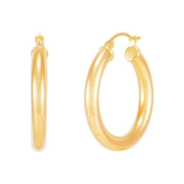 14K Yellow Gold Polished Round Tube Small Hoop Earrings Moore Jewelers Laredo, TX