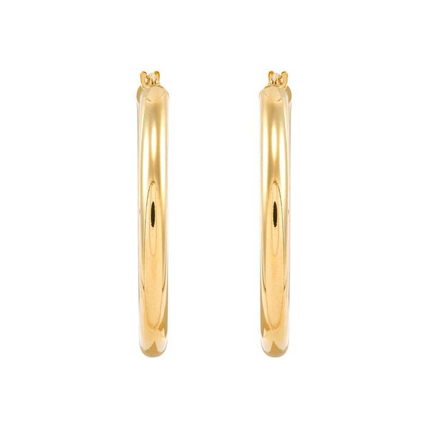14K Yellow Gold Polished Round Tube Large Hoop Earrings Image 3 Moore Jewelers Laredo, TX