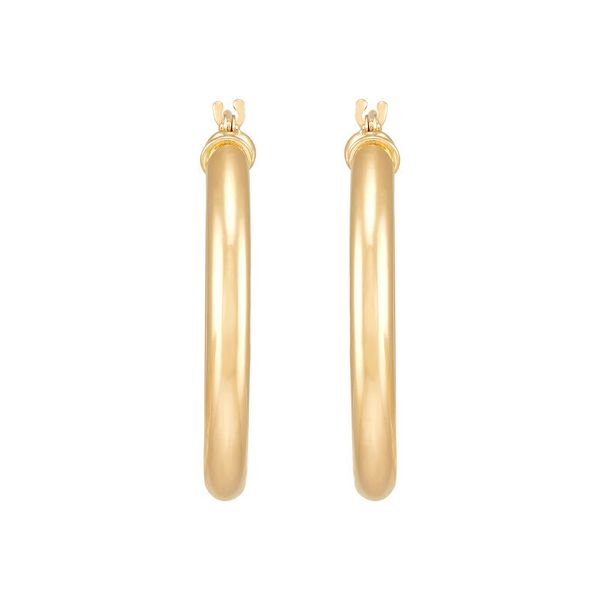 14K Yellow Gold Polished Round Tube Medium Hoop Earrings Image 2 Moore Jewelers Laredo, TX