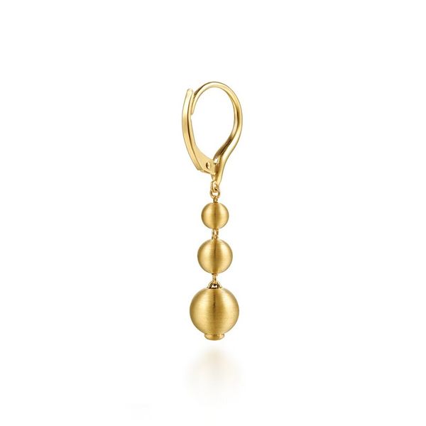 14K Yellow Gold Satin Bujukan Ball Drop Dangle Earrings Image 2 Moore Jewelers Laredo, TX