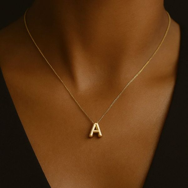 14K Yellow Gold Bubble Initial Necklace Image 2 Moore Jewelers Laredo, TX