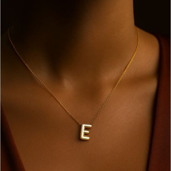 14K Yellow Gold Bubble Initial Necklace Image 2 Moore Jewelers Laredo, TX