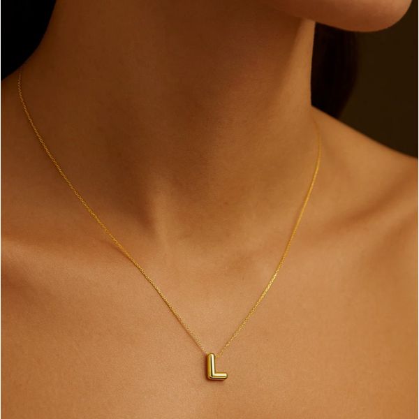 14K Yellow Gold Bubble Initial Necklace Image 2 Moore Jewelers Laredo, TX