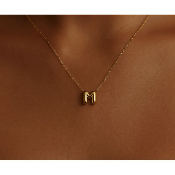 14K Yellow Gold Bubble Initial Necklace Image 2 Moore Jewelers Laredo, TX