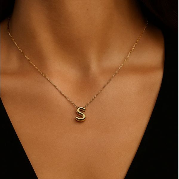 14K Yellow Gold Bubble Initial Necklace Image 2 Moore Jewelers Laredo, TX